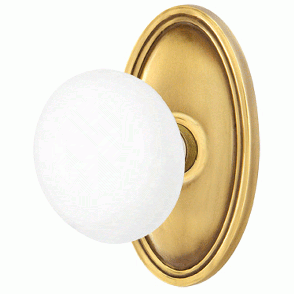 ##Antique Hardware## Ice White Porcelain Door Knob Set With Oval Rosette (Several Finish Options)