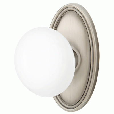 ##Antique Hardware## Ice White Porcelain Door Knob Set With Oval Rosette (Several Finish Options)