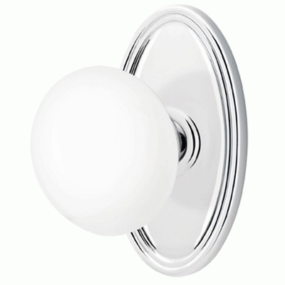 ##Antique Hardware## Ice White Porcelain Door Knob Set With Oval Rosette (Several Finish Options)