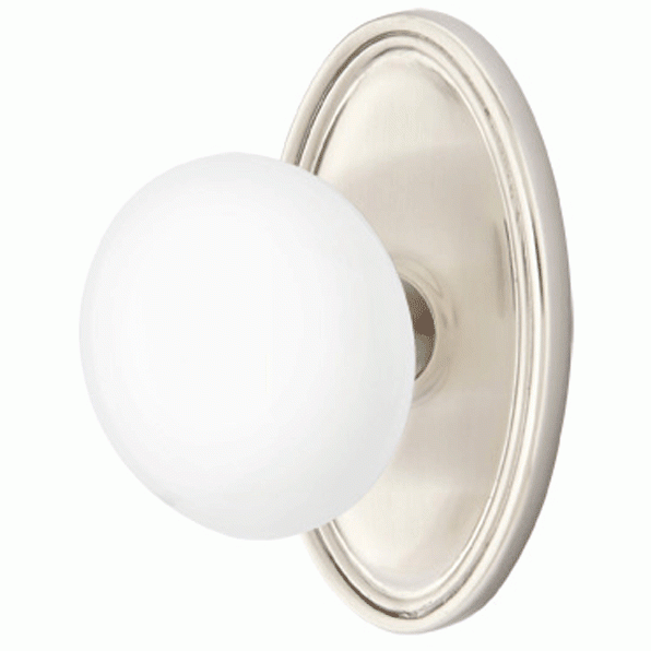 ##Antique Hardware## Ice White Porcelain Door Knob Set With Oval Rosette (Several Finish Options)