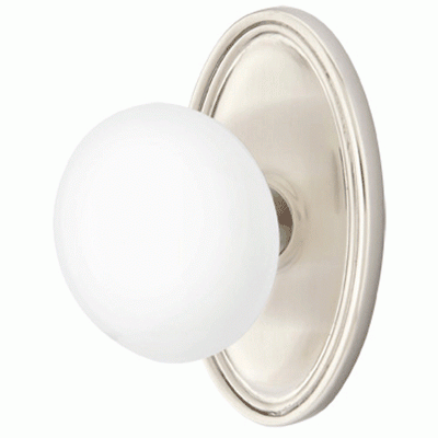 ##Antique Hardware## Ice White Porcelain Door Knob Set With Oval Rosette (Several Finish Options)