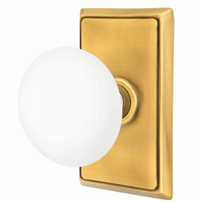 ##Antique Hardware## Ice White Porcelain Door Knob Set With Rectangular Rosette (Several Finish Options)