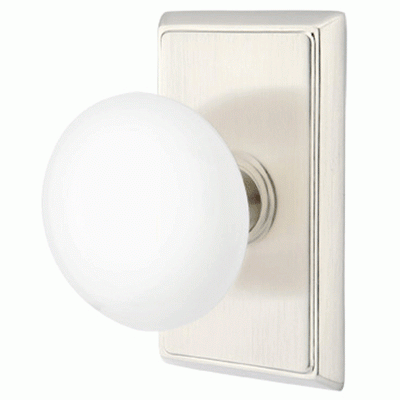 ##Antique Hardware## Ice White Porcelain Door Knob Set With Rectangular Rosette (Several Finish Options)