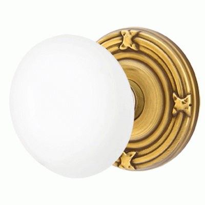 ##Antique Hardware## Ice White Porcelain Door Knob Set With Ribbon & Reed Rosette (Several Finish Options)