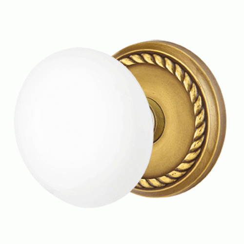 ##Antique Hardware## Ice White Porcelain Door Knob Set With Rope Rosette (Several Finish Options)