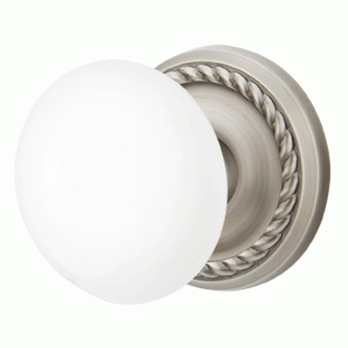 ##Antique Hardware## Ice White Porcelain Door Knob Set With Rope Rosette (Several Finish Options)