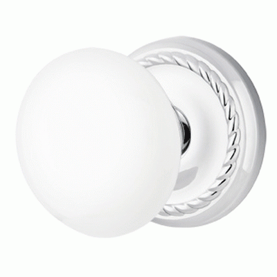 ##Antique Hardware## Ice White Porcelain Door Knob Set With Rope Rosette (Several Finish Options)