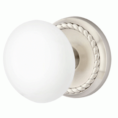 ##Antique Hardware## Ice White Porcelain Door Knob Set With Rope Rosette (Several Finish Options)