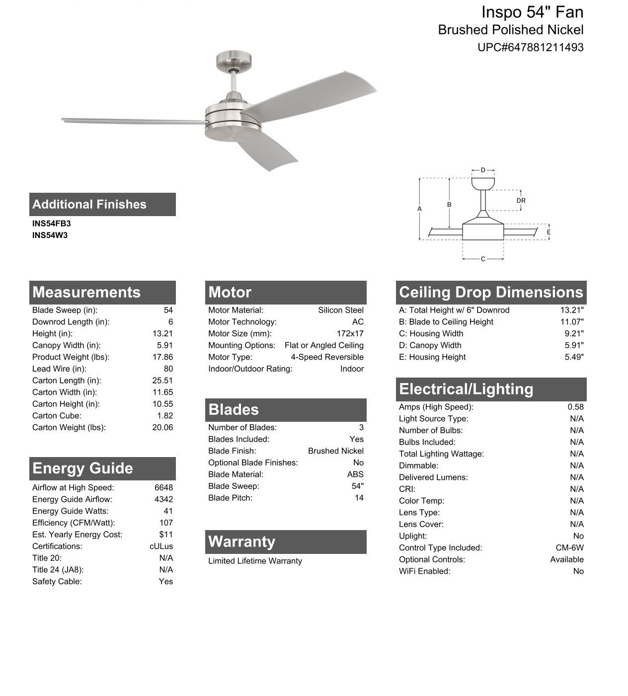 ##Antique Hardware## 54" Inspo in Brushed Polished Nickel w/ Brushed Nickel Blades