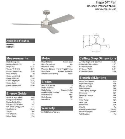 ##Antique Hardware## 54" Inspo in Brushed Polished Nickel w/ Brushed Nickel Blades