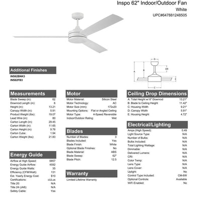 ##Antique Hardware## 62" Inspo Indoor/Outdoor in White w/ White Blades