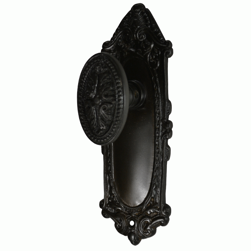 ##Antique Hardware## Ornate Victorian Long Backplate Door Set with Avalon Oval Door Knobs (Several Finishes Available)