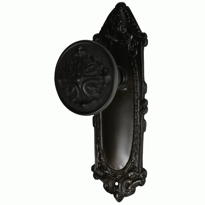 ##Antique Hardware## Ornate Victorian Long Backplate Door Set with Romanesque Door Knobs (Several Finishes Available)