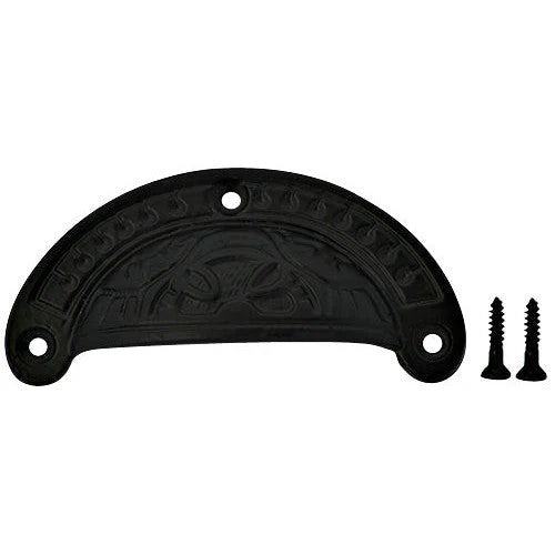 4 Inch Solid Iron Eastlake Style Cup Pull (Matte Black Finish)
