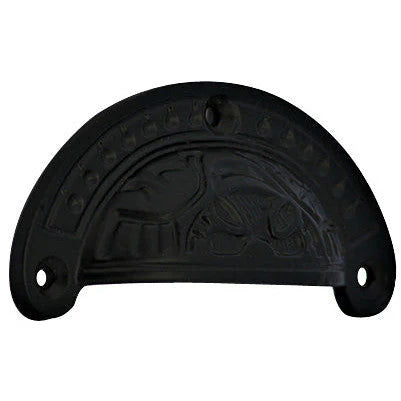 4 Inch Solid Iron Eastlake Style Cup Pull (Matte Black Finish)