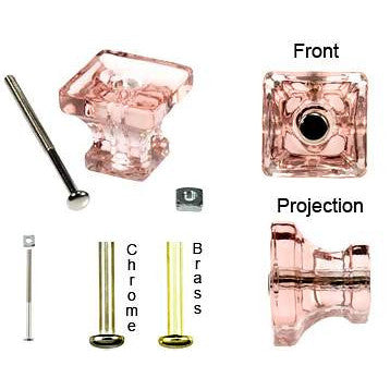 ##Antique Hardware## 1 1/4 Inch Square Crystal Clear Glass Cabinet & Furniture Knobs