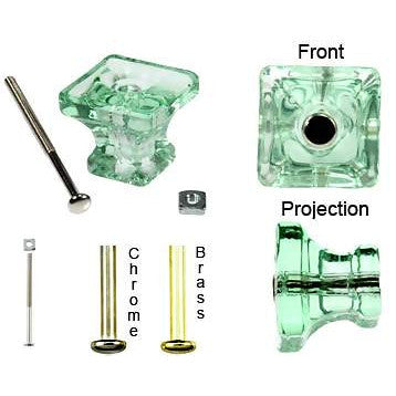1 1/4 Inch Square Crystal Clear Glass Cabinet & Furniture Knobs