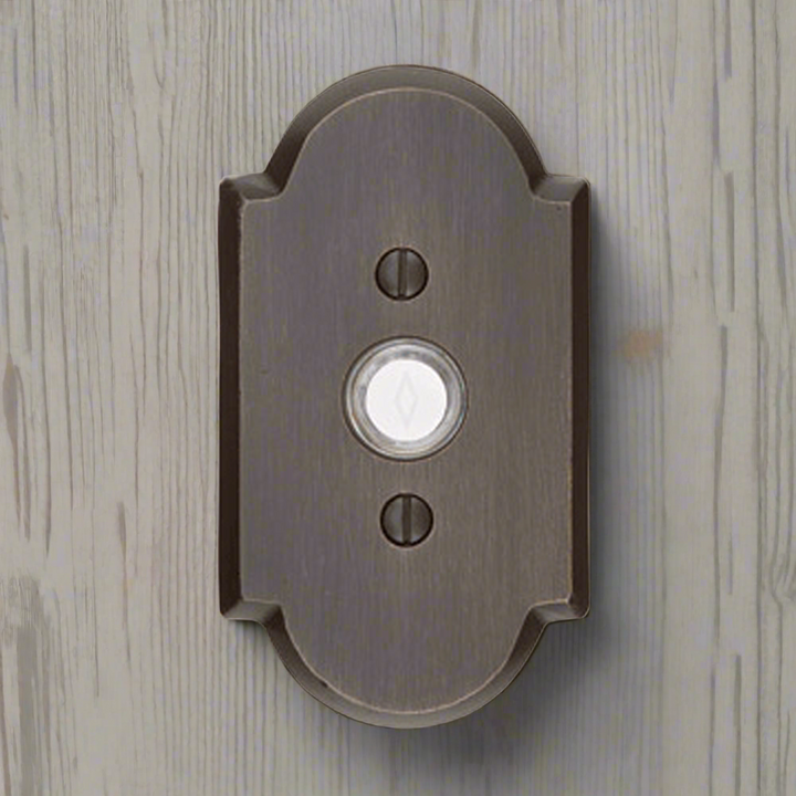 Antique Hardware 4 1/2 Inch Sandcast Bronze Doorbell Button with Arched Rosette (Several Finishes Available) Door Bells & Chimes