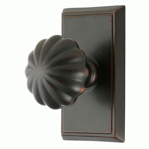 ##Antique Hardware## Solid Brass Melon Door Knob Set With Rectangular Rosette