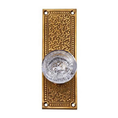 Rice Pattern Backplate Door Set with Round Crystal Door Knobs (Several Finishes Available)