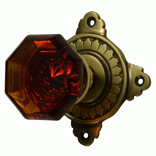 ##Antique Hardware## Art Deco Door Set with Octagon Amber Glass Door Knobs (Several Finishes Available)