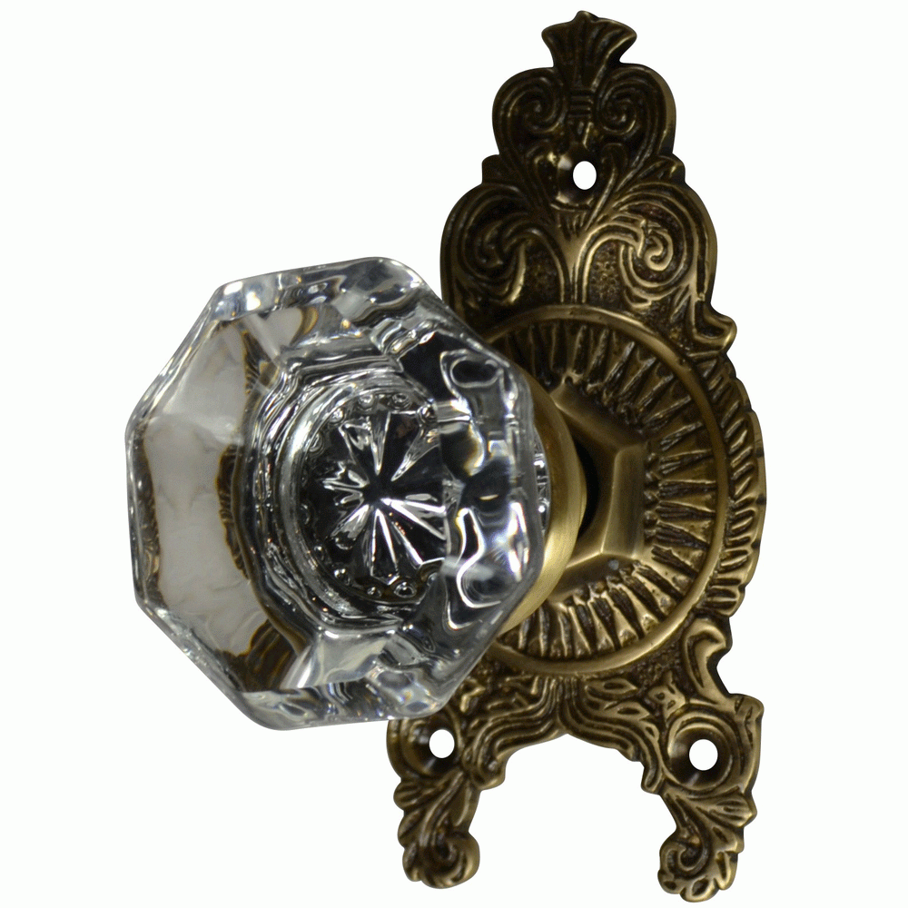 ##Antique Hardware## Ornate Victorian Rosette Door Set with Crystal Octagon Door Knobs (Several Finishes Available)