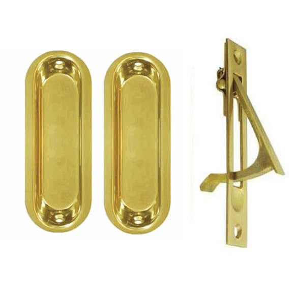 ##Antique Hardware## Oval Style Single Pocket Passage Style Door Set (PVD Polished Brass Finish)