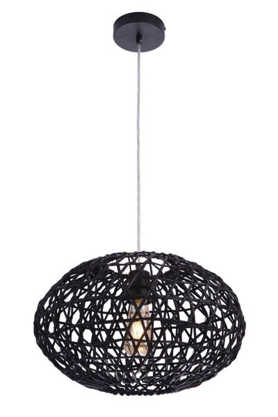 ##Antique Hardware## Natural Pendant 1 Light Pendant w/ Woven Black Rattan Orb