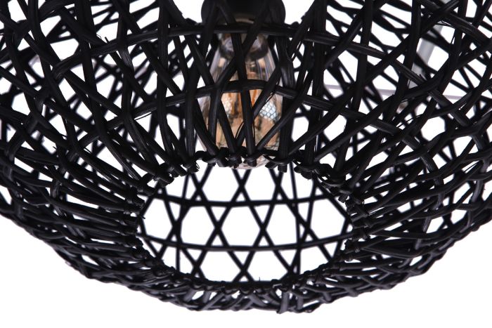 ##Antique Hardware## Natural Pendant 1 Light Pendant w/ Woven Black Rattan Orb