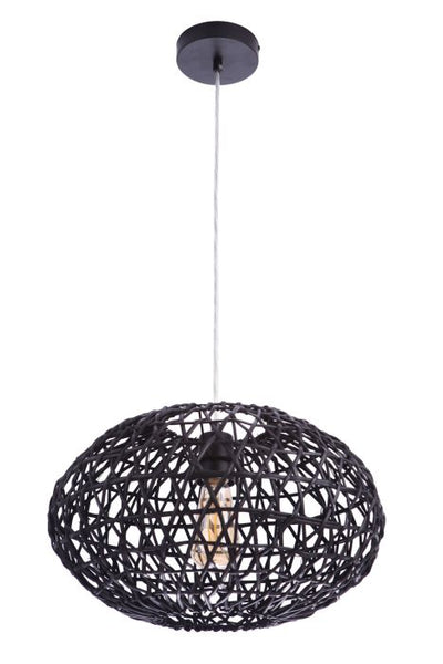 ##Antique Hardware## Natural Pendant 1 Light Pendant w/ Woven Black Rattan Orb