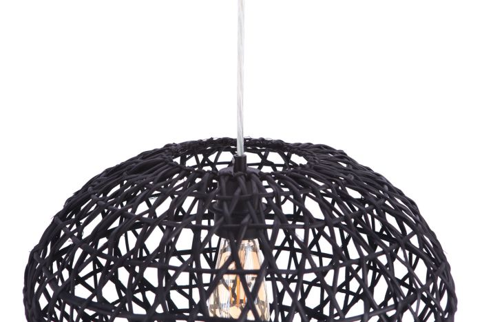 ##Antique Hardware## Natural Pendant 1 Light Pendant w/ Woven Black Rattan Orb