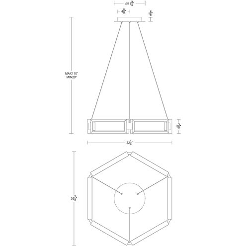 ##Antique Hardware## Mies LED Aged Brass Chandelier Ceiling Light 35in