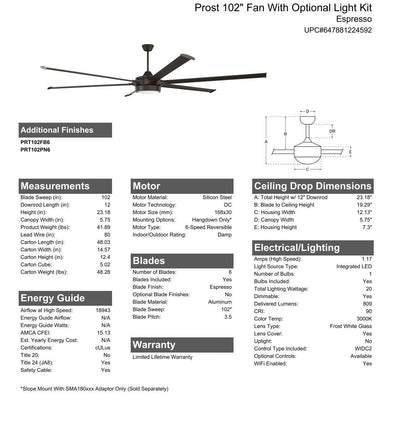 Antique Hardware 102" Prost in Espresso w/ Espresso Blades Ceiling Fan