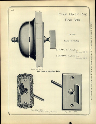 Brass Eastlake Mechanical Twist Door Bell 5 3/8 Inch Eastlake Doorbell