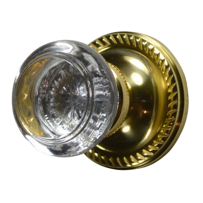 Beveled Round Crystal Door Knob with Georgian Roped Rosette (Several Finishes Available)