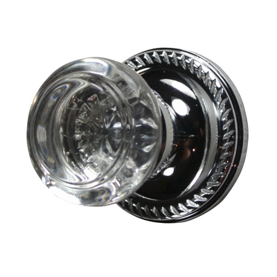 Beveled Round Crystal Door Knob with Georgian Roped Rosette (Several Finishes Available)