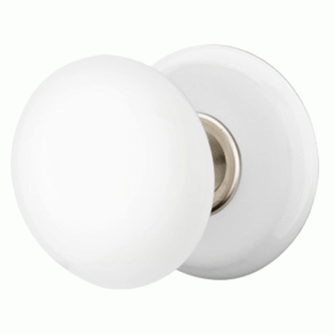 ##Antique Hardware## Ice White Porcelain Door Knob Set With Porcelain Rosette (Several Finish Options)