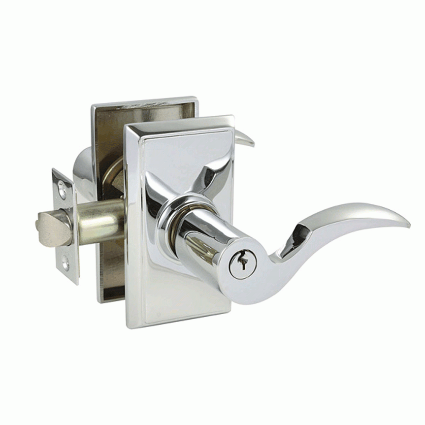 ##Antique Hardware## Solid Brass Cortina Key In Door Lever with Modern Rectangular Rosette