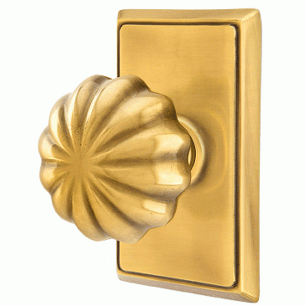 ##Antique Hardware## Solid Brass Melon Door Knob Set With Rectangular Rosette