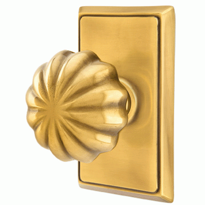 ##Antique Hardware## Solid Brass Melon Door Knob Set With Rectangular Rosette