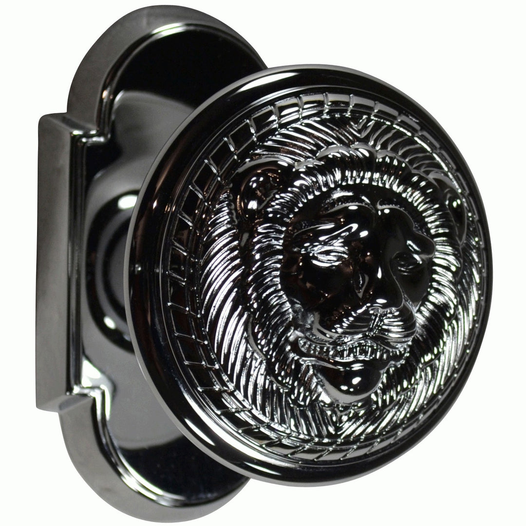 Solid Brass MGM Lion Head Door Knob Set With Arched Rosette
