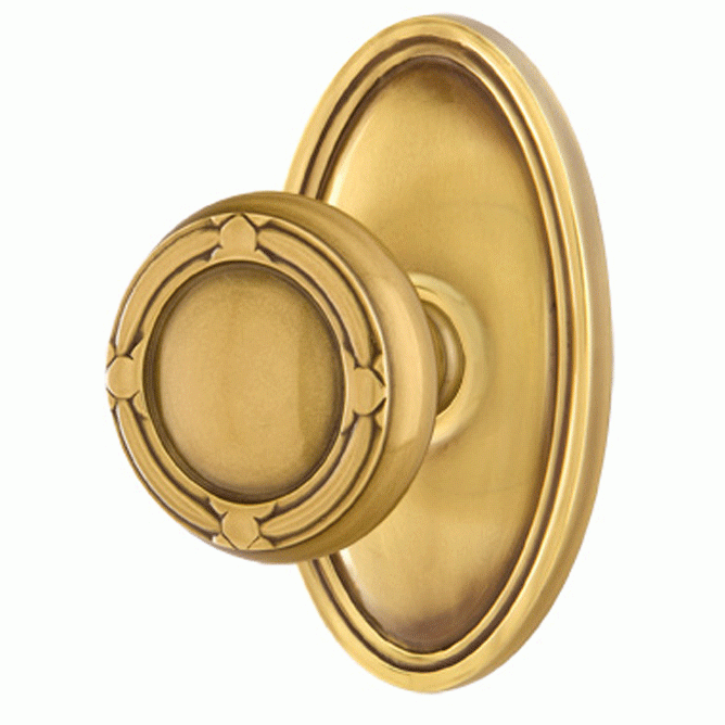 ##Antique Hardware## Solid Brass Ribbon & Reed Door Knob Set With Oval Rosette (Several Finish Options)