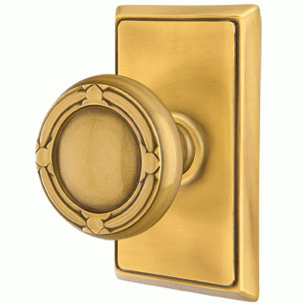 ##Antique Hardware## Solid Brass Ribbon & Reed Door Knob Set With Rectangular Rosette (Several Finish Options)