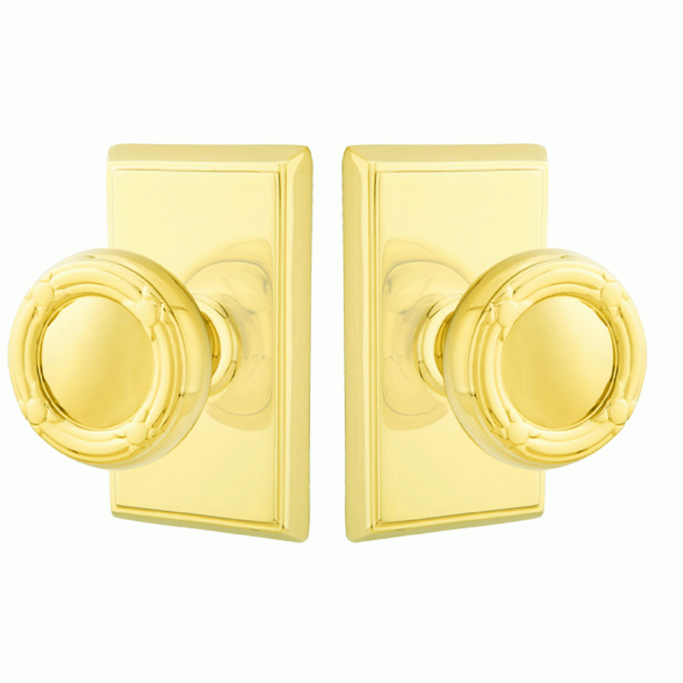 ##Antique Hardware## Solid Brass Ribbon & Reed Door Knob Set With Rectangular Rosette (Several Finish Options)