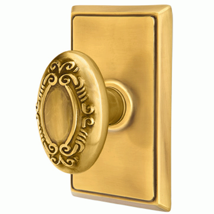 ##Antique Hardware## Solid Brass Victoria Door Knob Set With Rectangular Rosette (Several Finish Options)