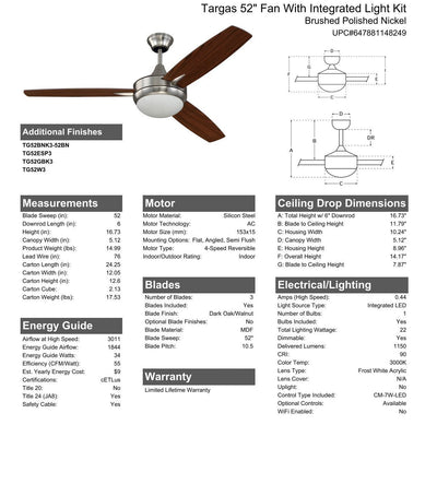 ##Antique Hardware## 52" Targas in Brushed Polished Nickel w/ Dark Oak/Walnut Blades