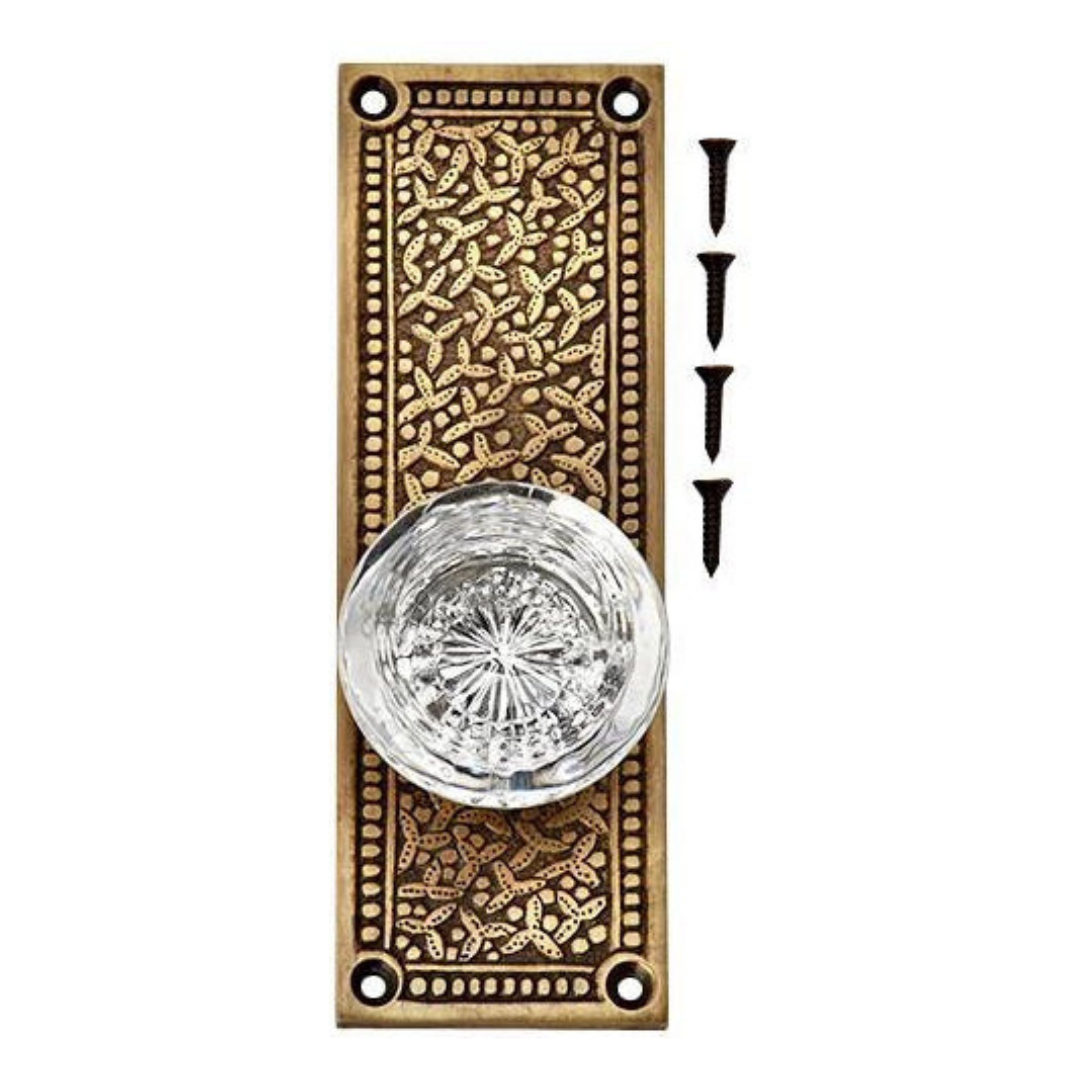 Rice Pattern Backplate Door Set with Round Crystal Door Knobs (Several Finishes Available)