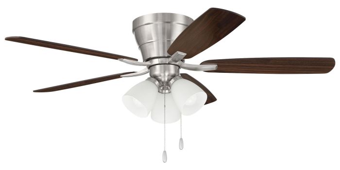 Antique Hardware 52" Wheeler 3-Light in Brushed Polished Nickel w/ Driftwood/Walnut Blades Ceiling Fan