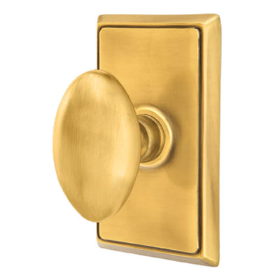 Solid Brass Egg Door Knob Set With Rectangular Rosette