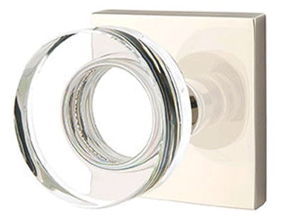 Modern Disc Crystal Door Knob Set With Square Rosette (Many Finishes)